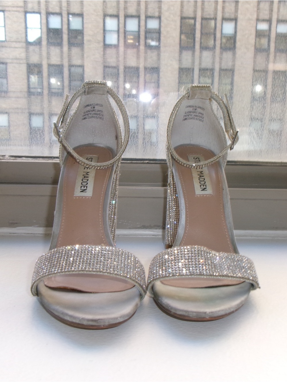 Steve Madden Silver Rhinestone Block Heel Sandals - Picture 5 of 6